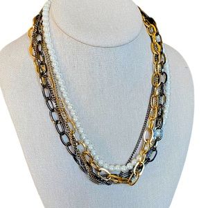 Mixed Metal, Gold & Pearl Layered Necklace